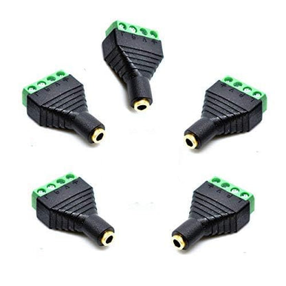 5 Pack 1/8" 3.5mm TRS Female Jack Terminal Block Connector, 3.5mm 4 Pole Stereo Audio Plug Headphone AUX Balun Bolt Screw Terminal Adapter - color: FM/FM