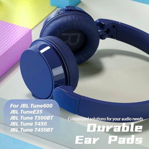 1 Pair Ear Pads and 1 Headband, Earpads Replacement Cushions for JBL Tune600 T500BT T450 T450BT JR300BT JR310BT Headphones (Not Suitable for Tune 600btnc) with Memory Foam, Soft Protein Leather - color: pads and headband - blue