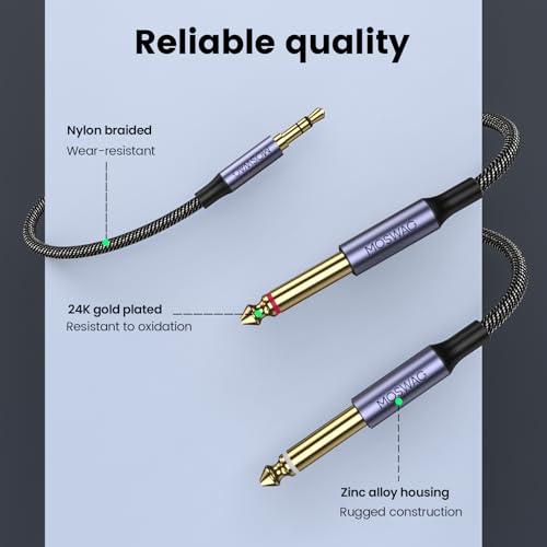 MOSWAG 3.5mm 1/8" TRS to 2 x 6.35mm 1/4" TS Mono Y Cable 16.4FT/5Meter Splitter Cable Compatible with Phone,iPod,Laptop,CD Players,Power Amplifier,Mixer,Home Stereo Systems - color: Nylon Braided, size: 16.4FT/5Meter