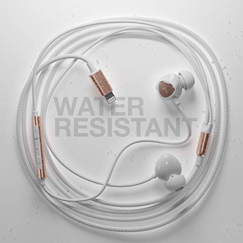 Thore iPhone Earphones (Apple MFi Certified) V110 in Ear Braided Wired Lightning Earbuds (Sweat/Water Resistant) Headphones with Mic/Volume Remote for iPhone 12/13/14 Pro Max - Gold - color: Rose Gold