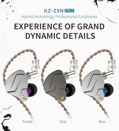 KZ ZSN Pro Dual Drivers 1BA 1DD in Ear Earphones HiFi Power Bass Earbuds Headphones High Clarity Sound Wired Earphones with Detachable Cable for Audiophile Musician - color: ZSN Pro-blue, size: With Mic