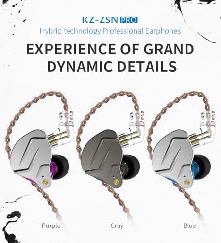 KZ ZSN Pro Dual Drivers 1BA 1DD in Ear Earphones HiFi Power Bass Earbuds Headphones High Clarity Sound Wired Earphones with Detachable Cable for Audiophile Musician - color: ZSN Pro-purple, size: With Mic