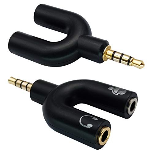3.5mm Headphone Y Splitter Adapter Gold Plated 4 Pole 3.5mm Male to 3.5MM Headphone+Microphone (MIC) Female Plugs Audio Stereo Converter(2-Pack)
