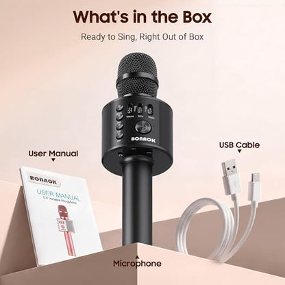 BONAOK Wireless Bluetooth Karaoke Microphone,3-in-1 Portable Handheld Karaoke Mic Speaker Machine Home Party Birthday for All Smartphones Q37 (Black) - color: Black