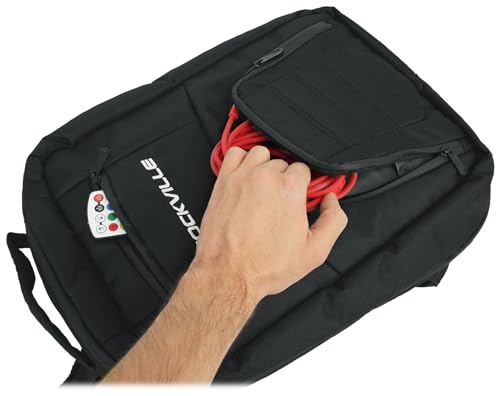Rockville DJBP24 Rugged DJ Compact Backpack, 11 Compartments, 17" Laptop | Fits 2 Laptops, YKK Zippers, Waterproof Zipper Track, Padded Interior, Rubber Feet, Trolley Sleeve, Opens Flat, Mesh Straps