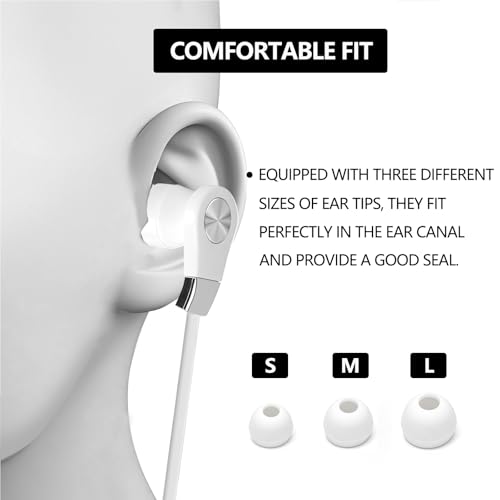 LANDIBO Type C Headphone, in-Ear Headphones with Volume Control, Built-in Microphone, Wired Earphones, Clear Sound Quality, bass Noise Cancellation, USB C Headphones Wired (White)