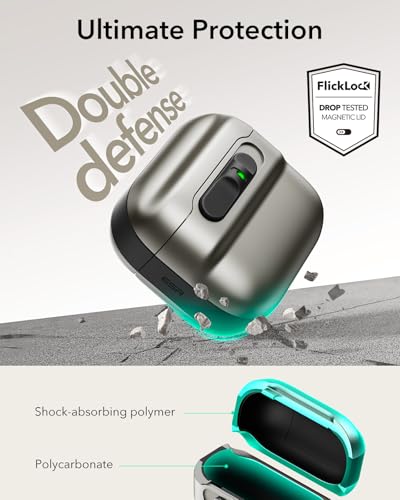 ESR for AirPods 4 Case, Compatible with MagSafe, Pulse Series, Titanium | Compatible with AirPods 4 Generation Case (2024)(USB-C), Magnetic Lid Lock, Drop-Proof Protection Cover with Lanyard - color: Titanium, size: AirPods 4 Case