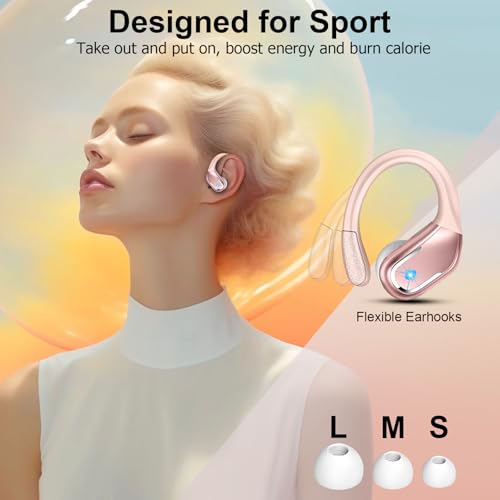 Wireless Earbuds, 75hrs Bluetooth 5.4 Headphone Sport, 2026 Bluetooth Earbuds Deep Bass Over Ear Buds with Earhooks, ENC Noise Cancelling Earphone Mic, IP7 Waterproof for Workout/Running/Gym Rose - color: A-Rose