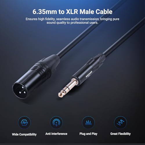 NEEWER 6.35mm 1/4 TRS to XLR Male Cable, 3 ft Quarter Inch to 3 Pin XLR Balanced Signal Interconnect Patch Cord Adapter Connector for Microphone Amplifier Mixer Powered Speaker Guitar Tuner, MS026 - size: 6.35mm（91cm）, style: XLR Male