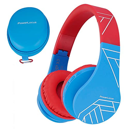 PowerLocus Bluetooth Headphones for Kids, Wireless Foldable Headphones Over Ear, Headphone with Microphone, 85DB Volume Limit, Wireless and Wired Headset with Micro SD, FM for Cellphones, Tablets, PC - color: Blue/Red