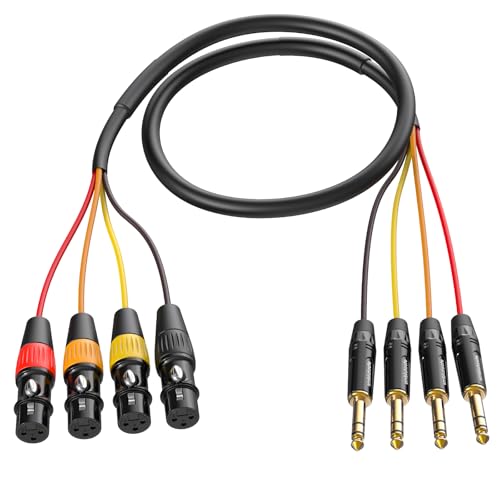 4 Channel XLR Female to 1/4 Snake Cables 3ft, 6.35mm TRS to XLR Microphone Cable Stereo Audio Balanced Line Gold-Plated Pins - 1 Pack - size: 4-channel 3ft 1Pack