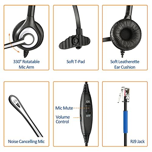 Wantek Cisco Phone Headset with Microphone Noise Cancelling & Mute Switch, RJ9 Telephone Headsets Compatible with Cisco Office Landline Phones 6851 6945 7841 7861 7942 7945 7961 7962 7965 8811 8841 - color: Black