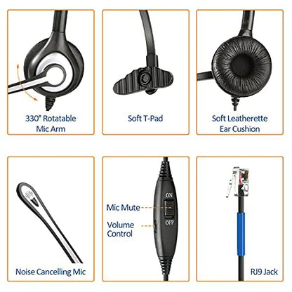 Wantek Cisco Phone Headset with Microphone Noise Cancelling & Mute Switch, RJ9 Telephone Headsets Compatible with Cisco Office Landline Phones 6851 6945 7841 7861 7942 7945 7961 7962 7965 8811 8841 - color: Black