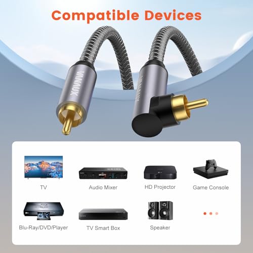 VANAUX Subwoofer RCA Cable 90 Degree RCA to RCA Audio Cable Digital Coaxial Audio Cord,Nylon Braided,Gold-Plated for Hi-Fi Systems,HDTV,Sound Bar,Car Audio(10ft/3m) - size: 10 ft, style: Single 90°