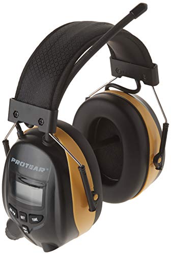 Digital AM FM Radio Headphones, Hearing Protection Earmuff for Adult, 30dB SNR for Mowing, Construction, Chainsaw - color: Yellow
