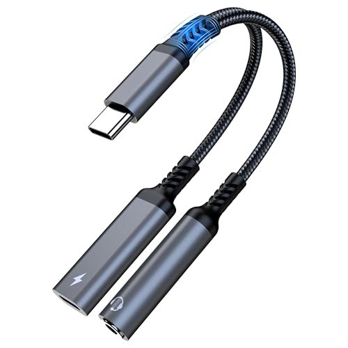 Marsno USB C to 3.5mm Headphone and Charger Adapter, 2-in-1 USB Type C to Aux Audio Jack Splitter, PD 60W Fast Charging Dongle for iPhone 17/16/15, Galaxy S25/S24/S23, iPad Pro, Pixel - color: Grey, size: 1 Pack