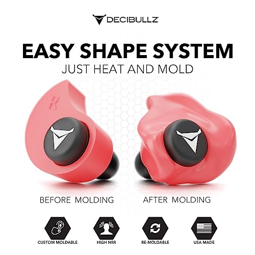 Decibullz Custom Molded Ear Plugs, 31dB NRR Shooting Ear Protection (Red) | Reusable & Re-moldable, For Range Officers, Jobsite Crews & Musicians, Travel & Concert Use, Earplugs, American Company - color: Red