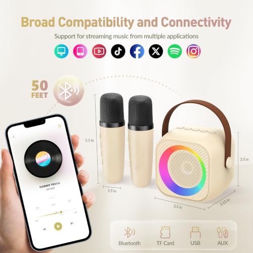 Karaoke Machine for Kids, Karaoke Gifts for Girls Ages 4, 5, 6, 7, 8, 9, 10, 12 +Year Old Birthday Party, 4-12 Years Old Christmas Toys Gift for Girls - color: Beige