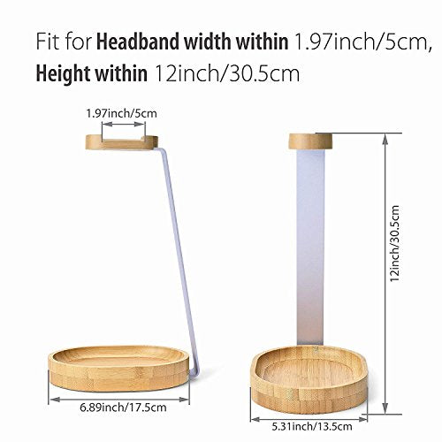 Avantree TR902 - Wood and Aluminum Headphone Stand with Cable Holder | Sturdy wooden and aluminum desktop stand displays headphones securely and.