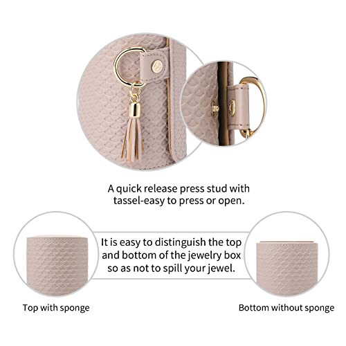 VLANDO Travel Jewelry Organizer, 3 Tier Roll Up Design, Hard Shell Storage | Stepped Sections Compartments Keep Jewelry Visible, Soft Lining Protect Pieces, Snap Closure, Travel Gift for Women Girl - color: Grey&Khaki