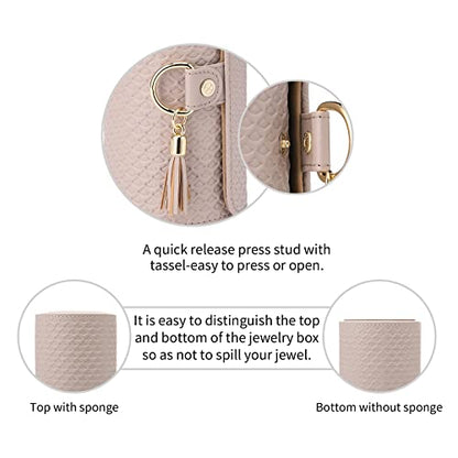 VLANDO Travel Jewelry Organizer, 3 Tier Roll Up Design, Hard Shell Storage | Stepped Sections Compartments Keep Jewelry Visible, Soft Lining Protect Pieces, Snap Closure, Travel Gift for Women Girl - color: Grey&Khaki