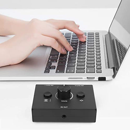 3.5mm Audio Switcher, 2 Input 1 Output/1 Input 2 Output Audio Splitter Switcher, Audio Switcher Box, One-Key Mute Button, black, 500051629