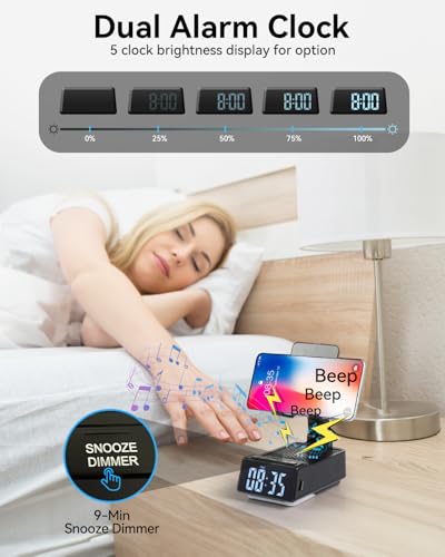 Birthday Gifts for Women Men, 7 in 1 Multi-Function Phone Stand with Bluetooth Speaker, Portable Charger Alarm Clock LED Light USB Playback Hands-Free Calling (Black) - size: F30
