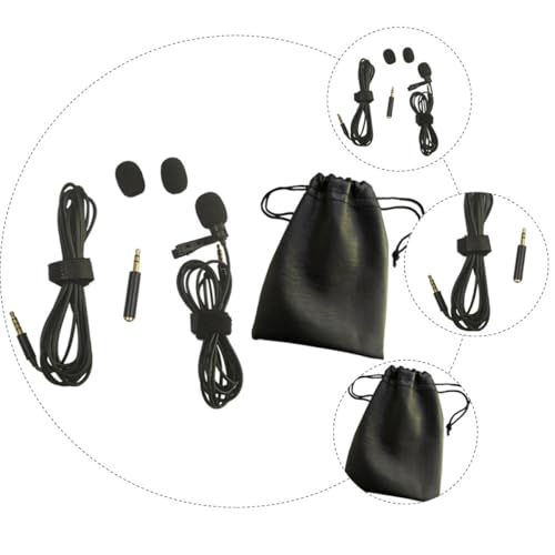 Lapel Clip Microphone Kit with Clip-On Mic, 2M Long Wire Recording Microphone Set, ABS Plastic Collar Lavalier Mic for Interview and Hands-Free Use with PU Leather Pouch and 3.5Mm