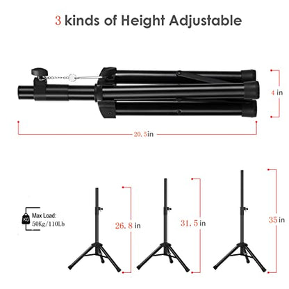 Universal Speaker Stand Mount Holder Heavy Duty Tripod/Adjustable Height from 26.8” to 35” and Compatible Insert Easy Mobility Safety Pin