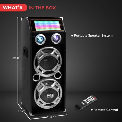 Pyle Wireless Active PA Speaker System - 1000W Portable High Powered Bluetooth Compatible Outdoor Sound Speaker w/ USB SD MP3 FM Radio AUX RCA LED DJ Lights - 35mm Stand Mount, Remote - color: Black