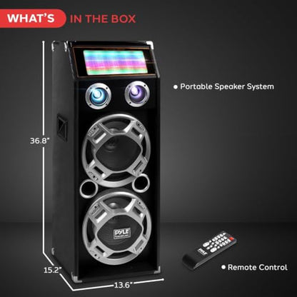 Pyle Wireless Active PA Speaker System - 1000W Portable High Powered Bluetooth Compatible Outdoor Sound Speaker w/ USB SD MP3 FM Radio AUX RCA LED DJ Lights - 35mm Stand Mount, Remote - color: Black