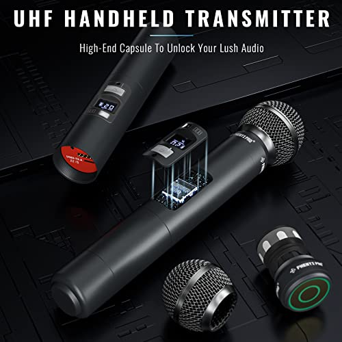 Phenyx Pro 4 Channel UHF Auto Scan Wireless Microphone System PTU-7000-4H | 4 x 40 Frequencies, 328 ft Range, 4 Handheld Dynamic Microphone for Singing, Church, Karaoke, Wedding, Public speaking, DJ