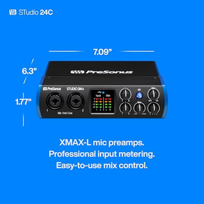 PreSonus Studio 24c 2x2, 192 kHz, USB Audio Interface with Studio One DAW Recording Software | USB Audio Interface with Studio One DAW Recording Software