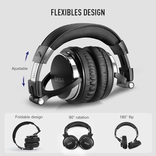 EKSA Wired Headphones, Over Ear Headphones for Studio Monitor/Mixing DJ | Hi-Res Stereo Sound, 1/4 to 3.5mm Jack, 50mm Drivers, for PC Keyboard Piano Podcast Guitar AMP Computer Recording Mixing