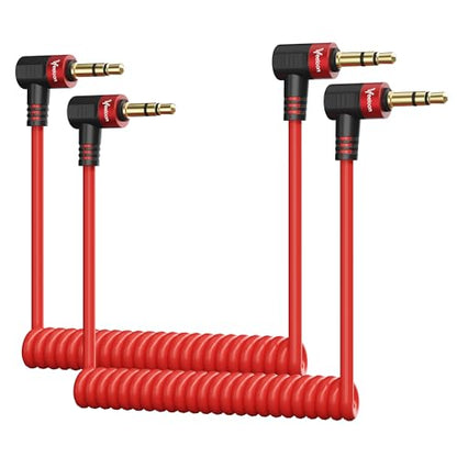 Coiled Retractable 3.5mm Aux TRS Microphone Audio Patch Cable 20 Inch 2 Pack, 90 Degree Angled Jack Stereo Live Streaming Cord for Rode Wireless Go 2/DJI Mic 2/Nikon & Other DSLR Cameras - style: 3.5mm Dual TRS Cable