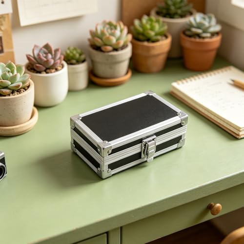 Lockable Equipment Storage Case: 7'' Aluminum Hard Shell Briefcase with Pre-Diced Protective Foam - Carrying Case for Wireless Mic Setups Camera Gear - color: Black