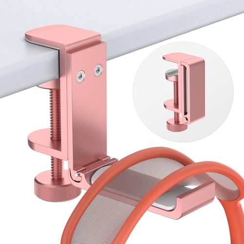 Headphone Stand for Desk – Aluminum Under Desk Headset Stand with Foldable Hook, Headphone Holder Clamp Mount for Gaming Accessories, Space-Saving Headset Hanger - color: Pink