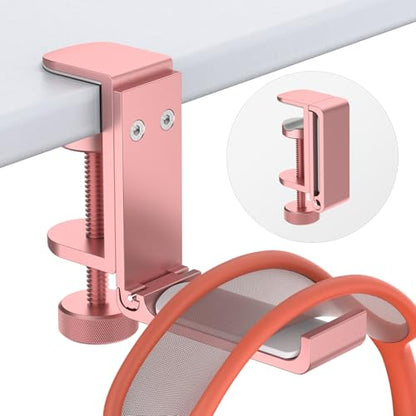 Headphone Stand for Desk – Aluminum Under Desk Headset Stand with Foldable Hook, Headphone Holder Clamp Mount for Gaming Accessories, Space-Saving Headset Hanger - color: Pink