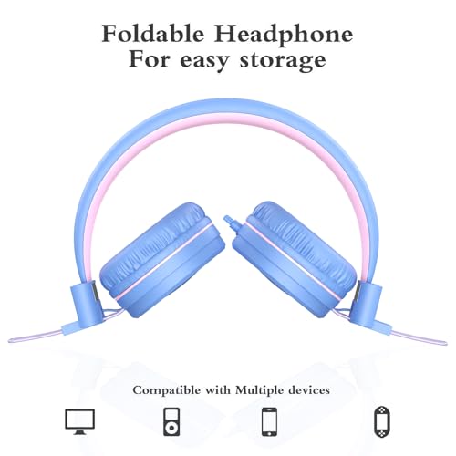 ELECDER i37 Kids Headphones for School Child Girls Boys Teens, Purple/Pink | Foldable Adjustable Lightweight, 3.5mm Audio Jack On Ear Headphones for Smartphones Chromebook Computer PC Tablets Travel - color: Light Purple/Pink