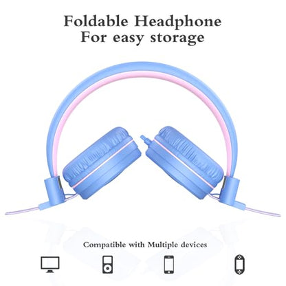 ELECDER i37 Kids Headphones for School Child Girls Boys Teens, Purple/Pink | Foldable Adjustable Lightweight, 3.5mm Audio Jack On Ear Headphones for Smartphones Chromebook Computer PC Tablets Travel - color: Light Purple/Pink