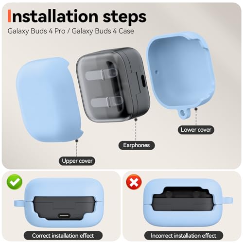 Inesore for Galaxy Buds 4 Pro & Galaxy Buds 4 Case (Sky Blue) | Skin Friendly Silicone Material, with A Multifunctional Cleaning Pen Tool and Keychain, Scratch Resistant, Slip Resistant - color: Sky Blue