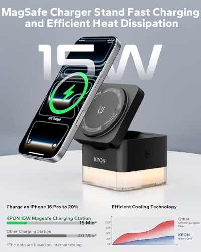 3 in 1 MagSafe-Compatible Charging Station for Apple, Nightstand Fast Wireless Charger, Foldable Cube, Charging Stand with Night Light, for iPhone 17/16/15/14/13/12, Apple Watch/AirPods, Black - color: Black