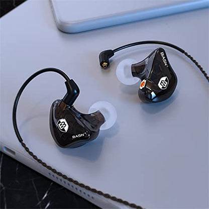 BASN Bsinger in Ear Monitor Headphones for Musician, Dual Dynamic Drivers Noise Isolating Earbuds with MMCX Inline Remote Mic Cable and Silver Plated Audio Cable (SPM-Brown) - color: SPM-Brown