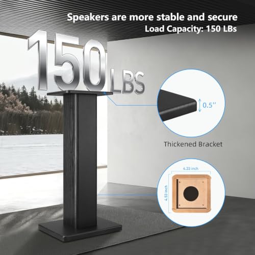 Universal Floor Black Speaker Stands, 22.64 Inch Surround Sound Stands Supports 150LB, Non-Slip Pads & Cable Ties, for Bookshelf Speaker,Satellite Speakers,Studio Monitors, Easy Installation