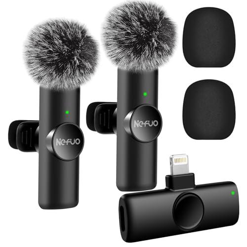 Professional Wireless Microphone for iPhone, iPad, 2pcs Wireless Microphones with Crystal Clear Sound Quality, Mini Microphone Plug-Play for Interview Video Podcast Vlog YouTube Tiktok