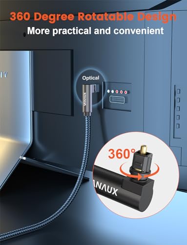 VANAUX 90 Degree Optical Audio Cable Digital Toslink Fiber Optic Cords Male to Male for Home Theater,Soundbars,Gaming Consoles (15FEET/5M) - size: 16.5FEET/5M
