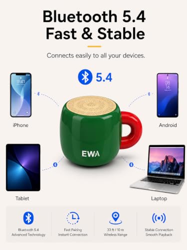 EWA Coffee Mug Speaker, Portable Bluetooth Speaker for Desk & Bedroom(GRE) | Lifestyle Speaker, 5W Clear Sound with Bluetooth 5.4. Coffee Mug Design, IP67 Waterproof, Unique Gift for Coffee Lovers - color: Green