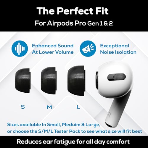SFAir-1-2 Pro Medium - Memory Foam Earbud Tips - 5 Pairs - Black | Fits Airpods Pro 1 & 2, One Pair Lasts up to 4 weeks, Fits in Charging Case - size: Medium - AirPods Pro 1&2