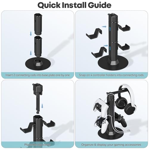 Gaming Controller & Headset Holder Stand for Desk, with Charger Cable Organizer Headphone Stand for PS5/ Xbox/ PS4/ Switch, Metal Base Controller Hook for Storage with 360° Rotatable Hanger- 2 Tiers - size: 2 Tiers