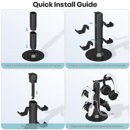 Gaming Controller & Headset Holder Stand for Desk, with Charger Cable Organizer Headphone Stand for PS5/ Xbox/ PS4/ Switch, Metal Base Controller Hook for Storage with 360° Rotatable Hanger- 2 Tiers - size: 2 Tiers